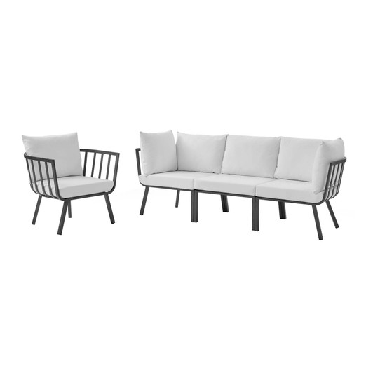 Riverside 4 Piece Outdoor Patio Aluminum Set, Aluminum, Metal, Steel, Grey Gray White, 18436