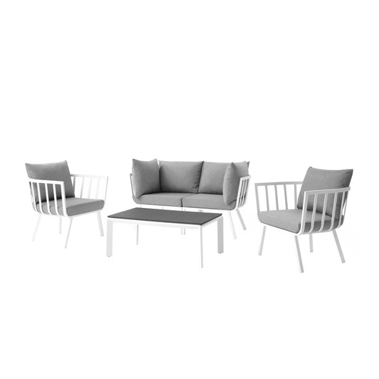Riverside 5 Piece Outdoor Patio Aluminum Set, Aluminum, Metal, Steel, White Grey Gray, 18441