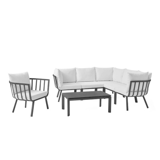 Riverside 7 Piece Outdoor Patio Aluminum Set, Aluminum, Metal, Steel, Grey Gray White, 18456