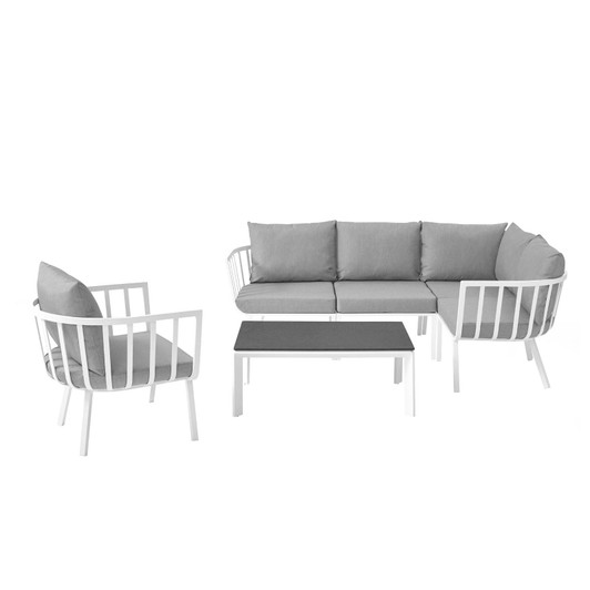Riverside 6 Piece Outdoor Patio Aluminum Set, Aluminum, Metal, Steel, White Grey Gray, 18477