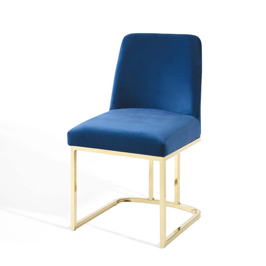 Amplify Sled Base Performance Velvet Dining Side Chair, Velvet, Metal Steel, Gold Blue Navy, 18536