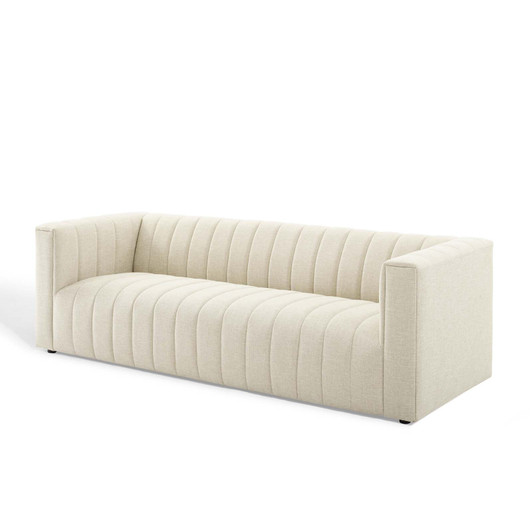 Reflection Channel Tufted Upholstered Fabric Sofa, Fabric, Beige, 18660