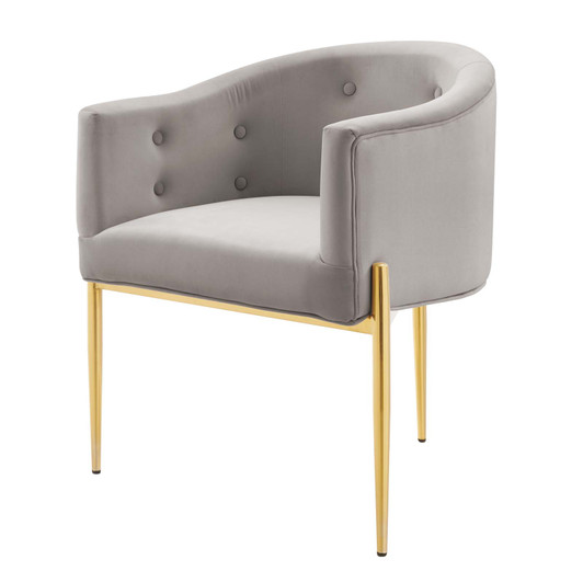 Savour Tufted Performance Velvet Accent Chair, Velvet, Metal Steel, Light Grey Gray, 18735