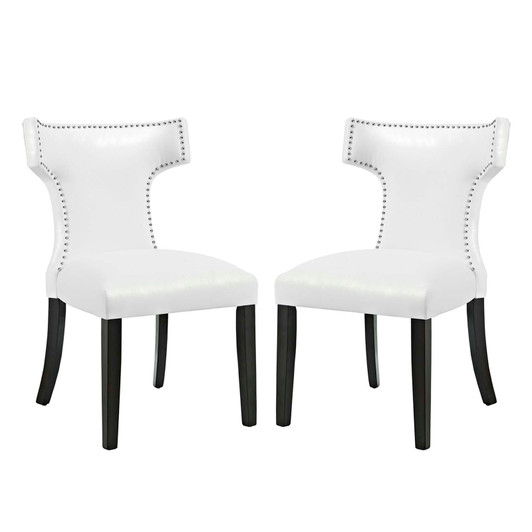 Curve Dining Chair Vinyl Set of 2, Faux Leather, White, 18838