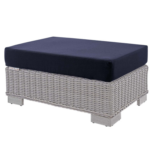 Conway Sunbrella® Outdoor Patio Wicker Rattan Ottoman, Rattan, Wicker, Light Grey Gray Blue Navy, 18894