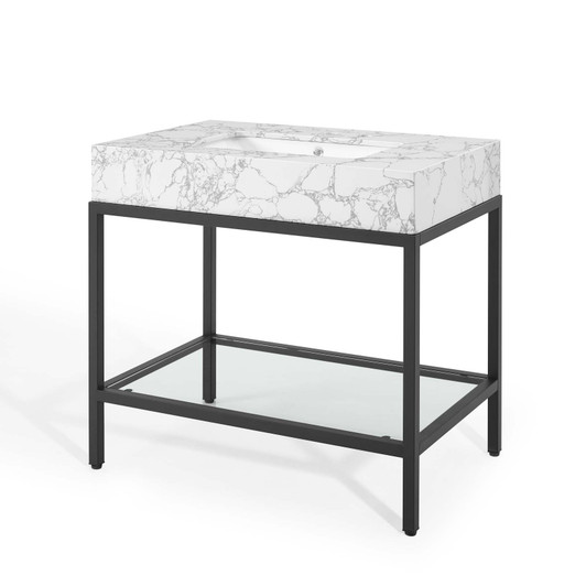 Kingsley 36" Black Stainless Steel Bathroom Vanity, Artificial Marble, Metal Steel, Black White, 18959