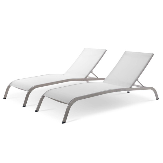 Savannah Outdoor Patio Mesh Chaise Lounge Set of 2, Aluminum, Metal, Steel, White, 18977