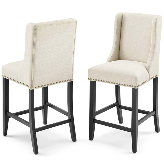 Baron Counter Stool Upholstered Fabric Set of 2, Fabric, Wood, Beige, 19007