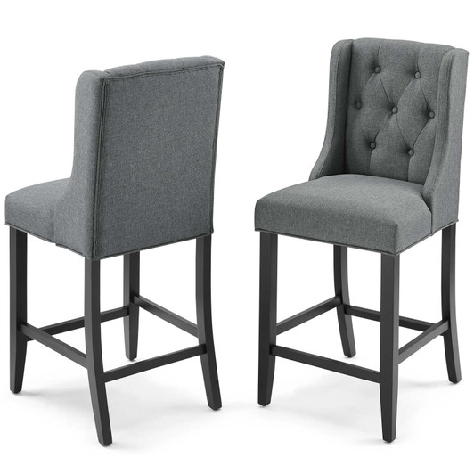 Baronet Counter Bar Stool Upholstered Fabric Set of 2, Fabric, Wood, Grey Gray, 19019