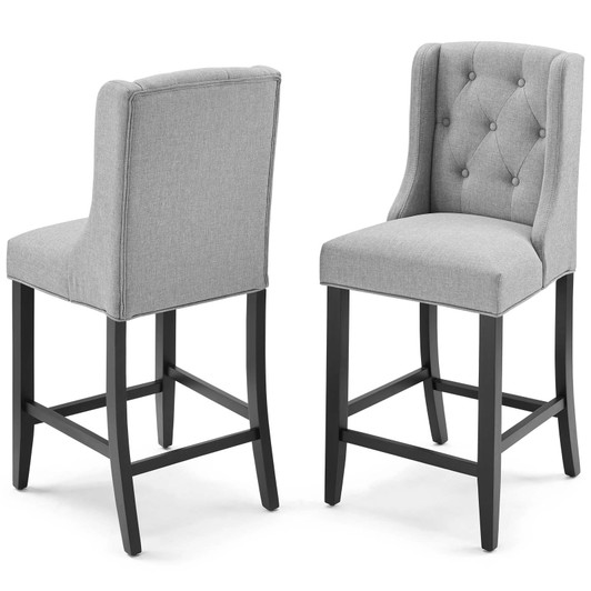 Baronet Counter Bar Stool Upholstered Fabric Set of 2, Fabric, Wood, Light Grey Gray, 19020
