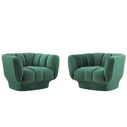 Entertain Vertical Channel Tufted Performance Velvet Armchair Set of 2, Velvet, Green, 19173
