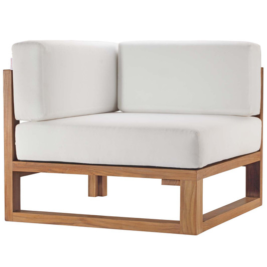 Upland Outdoor Patio Teak Wood Corner Chair, Wood, Brown Natural White, 19284