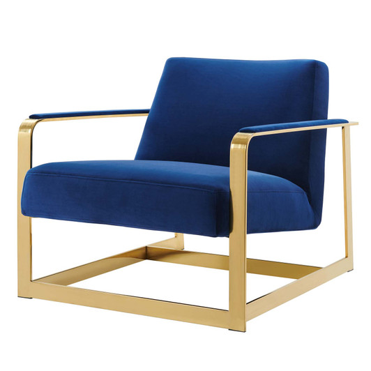 Seg Performance Velvet Accent Chair, Velvet, Metal Steel, Gold Blue Navy, 19547