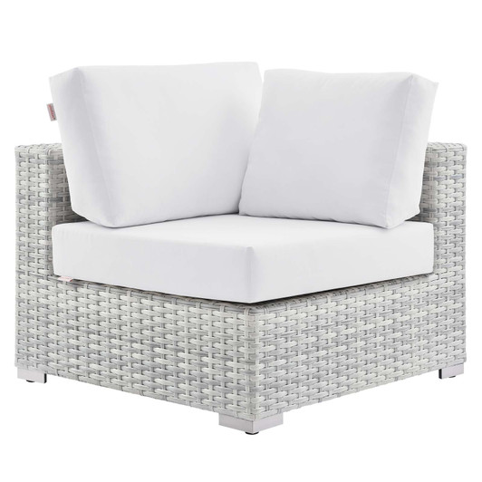 Convene Outdoor Patio Corner Chair, Rattan, Wicker, Light Grey Gray White, 19695