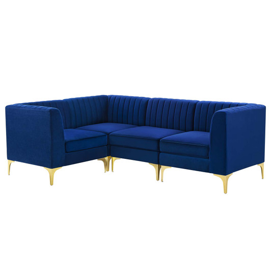 Triumph Channel Tufted Performance Velvet 4-Piece Sectional Sofa, Velvet, Blue Navy, 19807