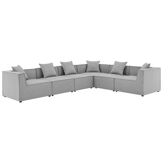 Saybrook Outdoor Patio Upholstered 6-Piece Sectional Sofa, Fabric, Grey Gray, 19921