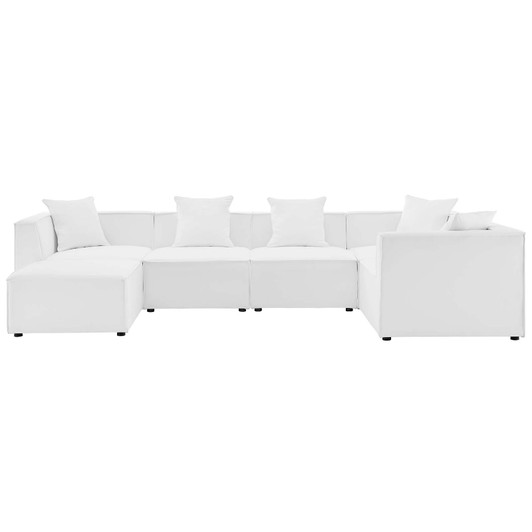 Saybrook Outdoor Patio Upholstered 6-Piece Sectional Sofa, Fabric, White, 19928