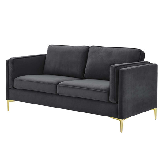 Kaiya Performance Velvet Sofa, Velvet, Dark Grey Gray, 20086