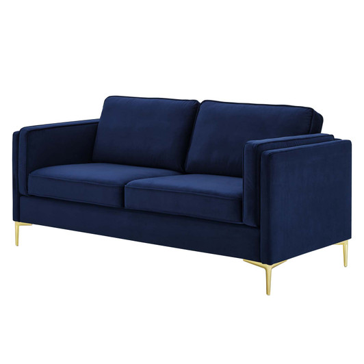 Kaiya Performance Velvet Sofa, Velvet, Dark Blue, 20088