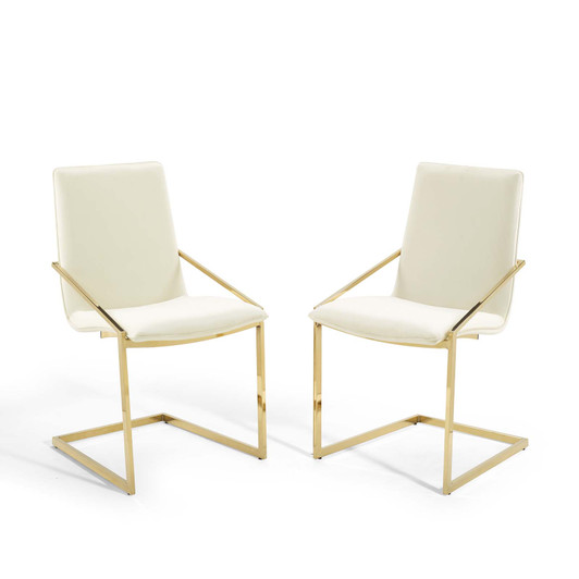 Pitch Dining Armchair Performance Velvet Set of 2, Velvet, Metal Steel, Gold Ivory White, 20110