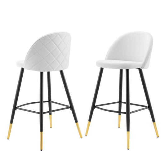 Cordial Performance Velvet Bar Stools - Set of 2, Velvet, Metal Steel, White, 20216