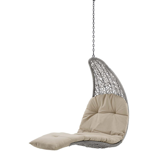 Landscape Outdoor Patio Hanging Chaise Lounge Outdoor Patio Swing Chair, Light Grey Gray Beige, 20288