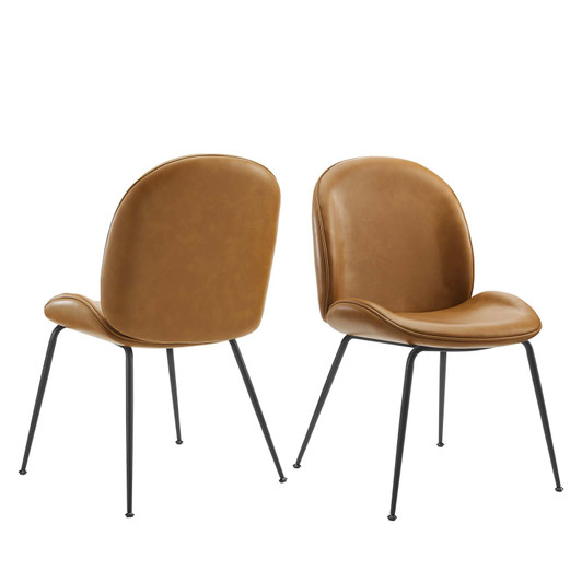 Scoop Black Powder Coated Steel Leg Vegan Leather Dining Chairs - Set of 2, Faux Vegan Leather, Steel, Tan, 20370