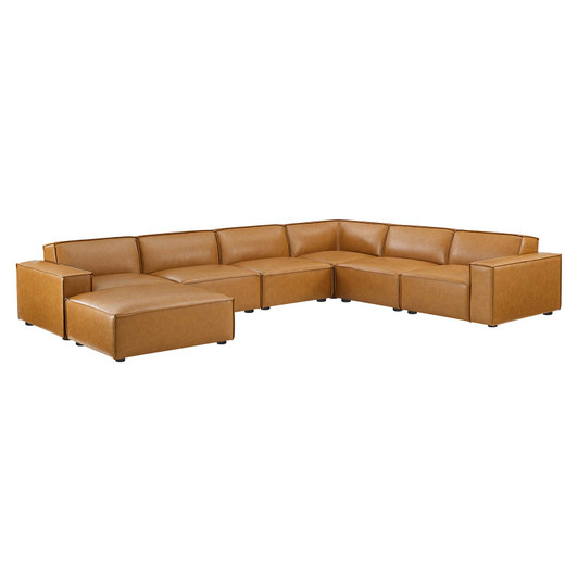 Restore 7-Piece Vegan Leather Sectional Sofa, Faux Vegan Leather, Tan, 20505