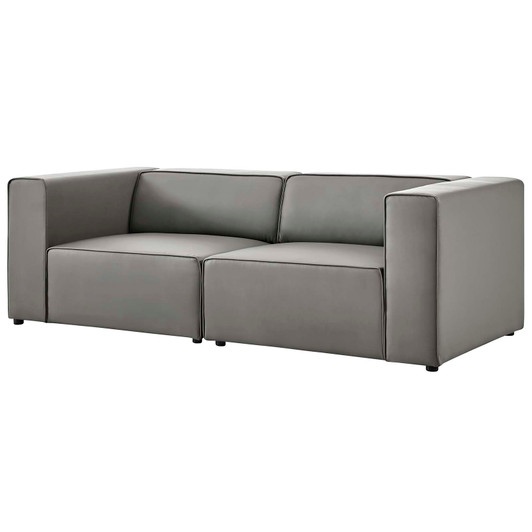 Mingle Vegan Leather 2-Piece Sectional Sofa Loveseat, Faux Vegan Leather, Grey Gray, 20526