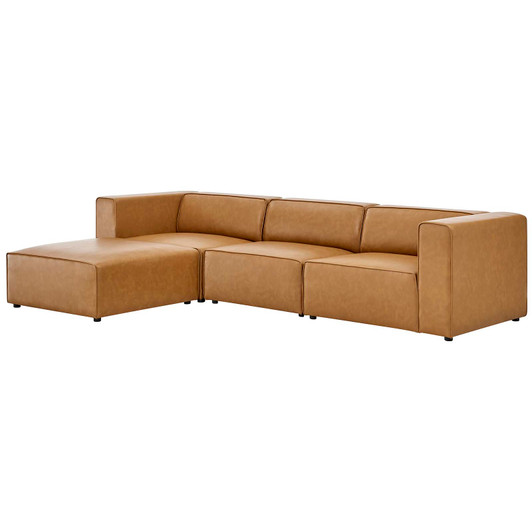 Mingle Vegan Leather Sofa and Ottoman Set, Faux Vegan Leather, Tan, 20533