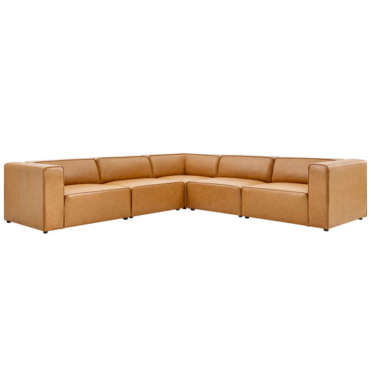 Mingle Vegan Leather 5-Piece Sectional Sofa, Faux Vegan Leather, Tan, 20545