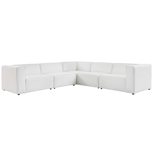 Mingle Vegan Leather 5-Piece Sectional Sofa, Faux Vegan Leather, White, 20546