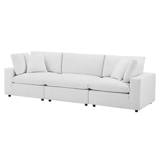 Commix Down Filled Overstuffed Performance Velvet 3-Seater Sofa, Velvet, White, 20572