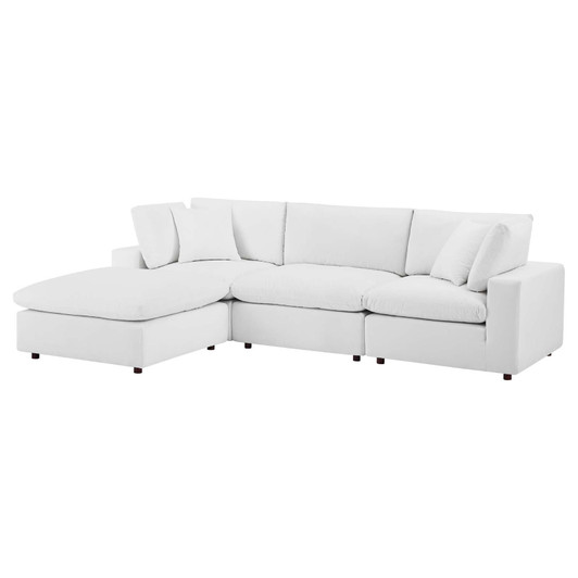 Commix Down Filled Overstuffed Performance Velvet 4-Piece Sectional Sofa, Velvet, White, 20579