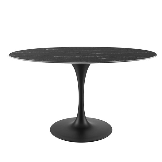 Lippa 54" Artificial Marble Oval Dining Table, Artificial Marble, Metal Steel, Black, 20669