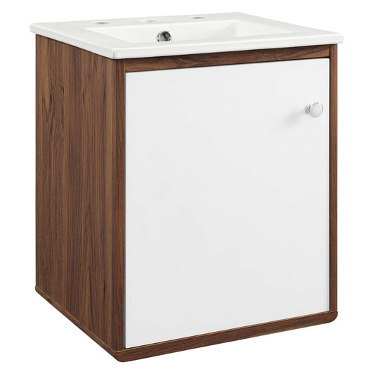 Transmit 18" Wall-Mount Bathroom Vanity, Wood, Brown Walnut White, 20688