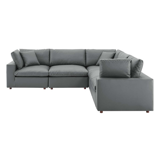 Commix Down Filled Overstuffed Vegan Leather 5-Piece Sectional Sofa, Faux Vegan Leather, Grey Gray, 20715