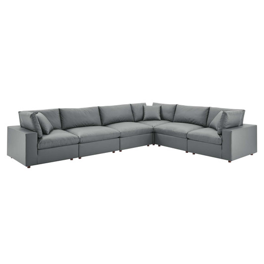 Commix Down Filled Overstuffed Vegan Leather 6-Piece Sectional Sofa, Faux Vegan Leather, Grey Gray, 20718