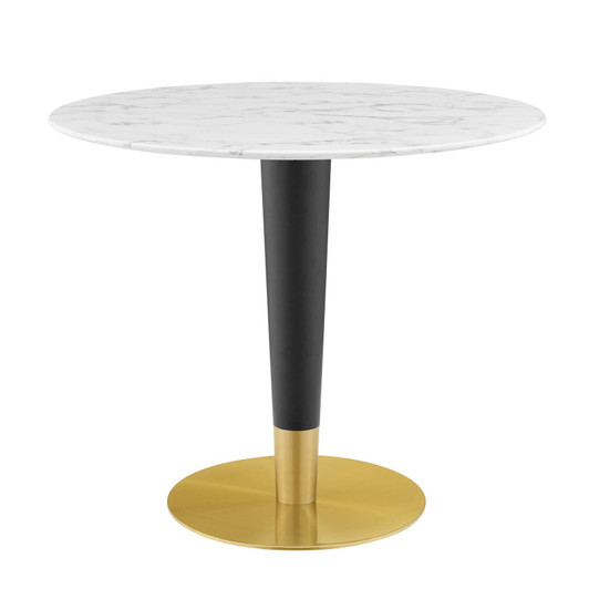 Zinque 36" Artificial Marble Dining Table, Artificial Marble, Metal Steel, Gold White, 20881