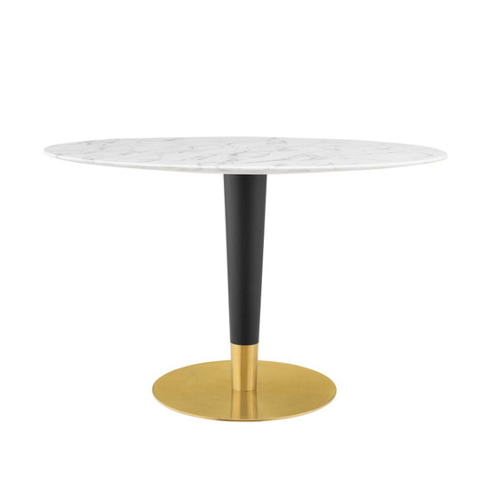 Zinque 48" Oval Artificial Marble Dining Table, Artificial Marble, Metal Steel, Gold White, 20902