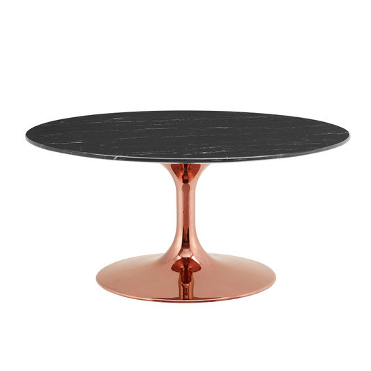 Lippa 36" Artificial Marble Coffee Table, Artificial Marble, Metal Steel, Rose Gold Black, 20979