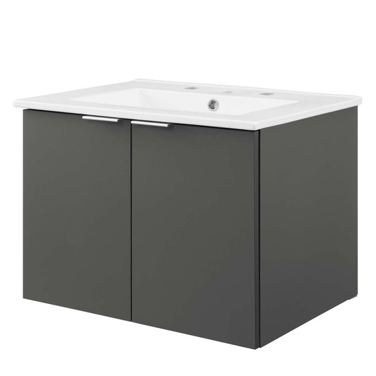 Maybelle 24" Wall-Mount Bathroom Vanity, Melamine, Grey Gray White, 21050