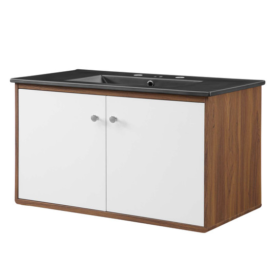 Transmit 36" Wall-Mount Bathroom Vanity, Wood, Brown Walnut Black, 21061