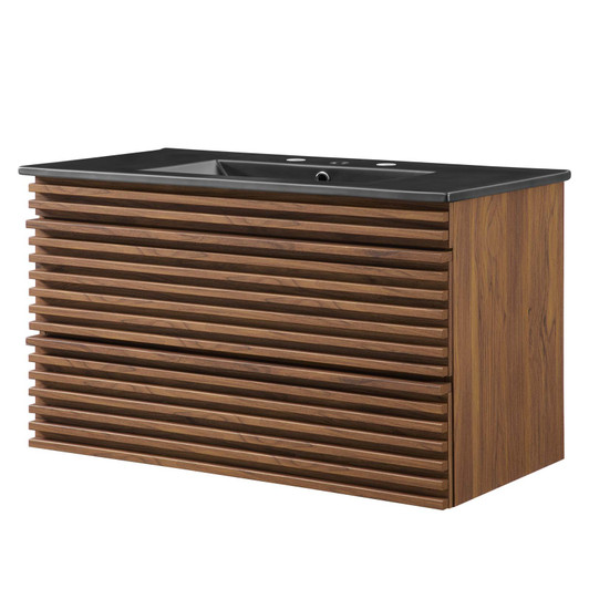 Render 36" Wall-Mount Bathroom Vanity, Wood, Brown Walnut Black, 21063