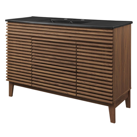 Render 48" Single Sink Bathroom Vanity, Wood, Brown Walnut Black, 21066