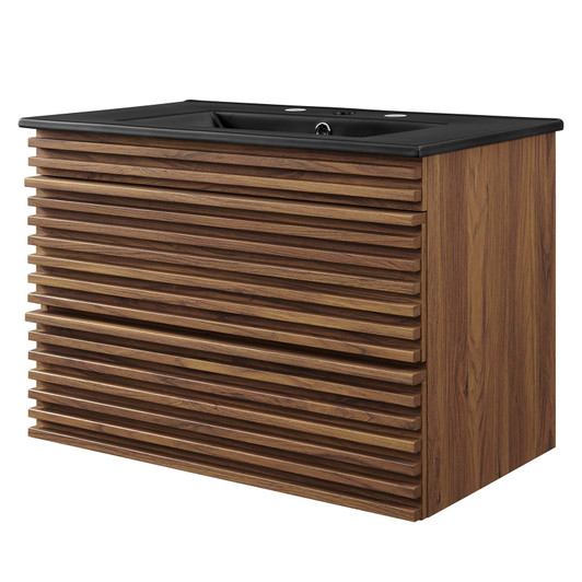 Render 30" Wall-Mount Bathroom Vanity, Wood, Brown Walnut Black, 21114
