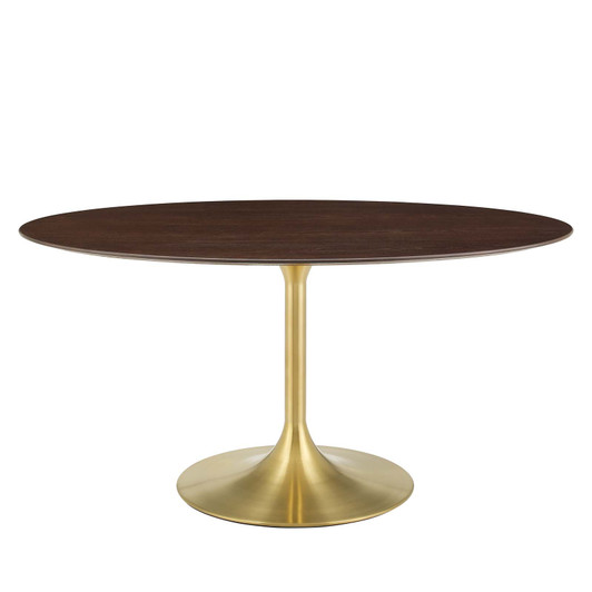 Lippa 60" Oval Wood Dining Table, Wood, Gold Dark Brown Brown Walnut, 21205