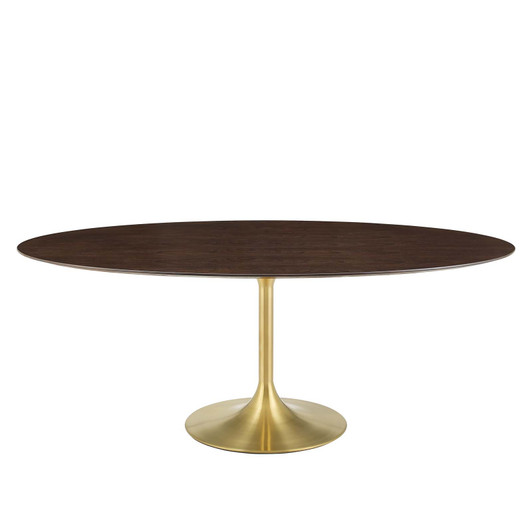 Lippa 78" Oval Wood Dining Table, Wood, Gold Dark Brown Brown Walnut, 21207