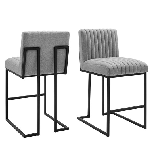 Indulge Channel Tufted Fabric Counter Stools - Set of 2, Fabric, Metal Steel, Light Grey Gray, 21242