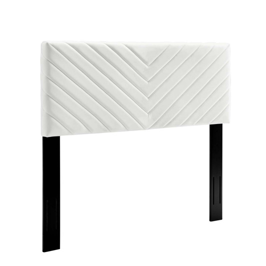 Alyson Angular Channel Tufted Performance Velvet Full / Queen Headboard, Velvet, White, 21314